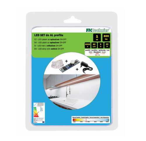 Sada LED pásku 1m s mechanickým spínačem do AL profilu, 800Lm/m, 9W/m, bílá 4000K Sada LED pásku 1m s mechanickým spínačem do AL profilu, 800Lm/m, 9W/m, bílá 4000K