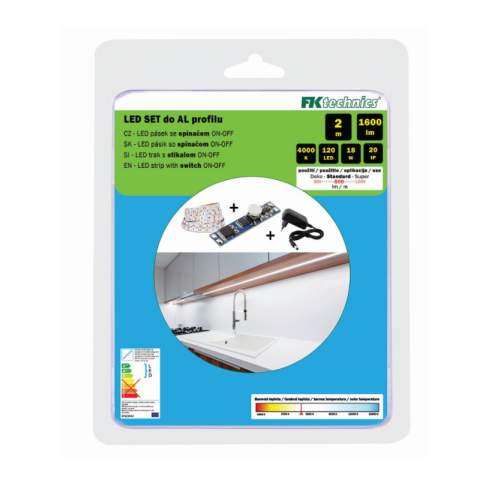 Sada LED pásku 2m s mechanickým spínačem do AL profilu, 800Lm/m, 9W/m, bílá 4000K Sada LED pásku 2m s mechanickým spínačem do AL profilu, 800Lm/m, 9W/m, bílá 4000K