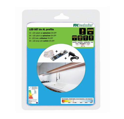 Sada LED pásku 3m s mechanickým spínačem do AL profilu, 800Lm/m, 9W/m, bílá 4000K Sada LED pásku 3m s mechanickým spínačem do AL profilu, 800Lm/m, 9W/m, bílá 4000K