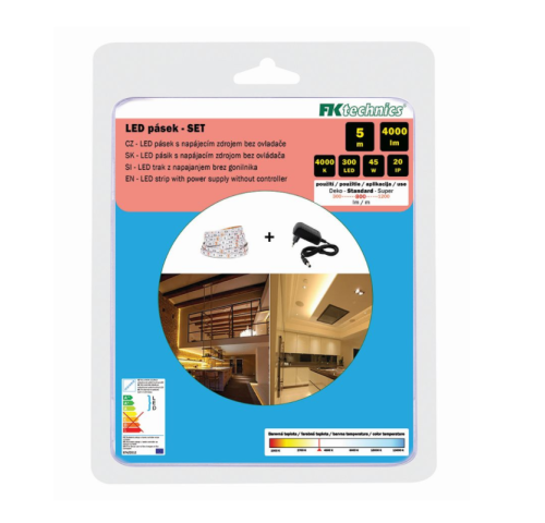 Sada LED pásku 5m vč. adaptéru, 800Lm/m, 9W/m, bílá 4000K Sada LED pásku 5m vč. adaptéru, 800Lm/m, 9W/m, bílá 4000K