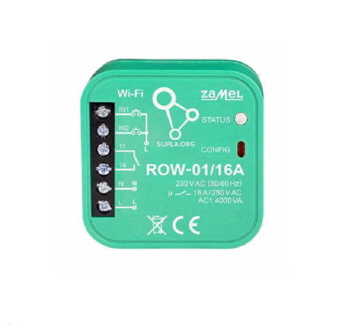 ROW-01/16 A - Wi-Fi 1x16 A spínací modul světel a el. zásuvek, SUPLA, 2 vstupy ROW-01/16 A - Wi-Fi 1x16 A spínací modul světel a el. zásuvek, SUPLA, 2 vstupy