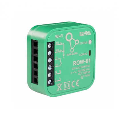 ROW-01 - Wi-Fi spínací 1x5 A modul světel a el. zásuvek, SUPLA, 2 vstupy