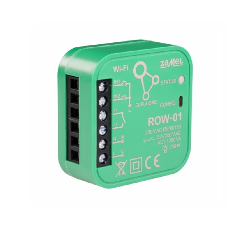 ROW-01 - Wi-Fi spínací 1x5 A modul světel a el. zásuvek, SUPLA, 2 vstupy ROW-01 - Wi-Fi spínací 1x5 A modul světel a el. zásuvek, SUPLA, 2 vstupy