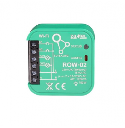 ROW-02 - Wi-Fi spínací 2x5A modul světel a el. zásuvek, SUPLA, 2 vstupy, 2 výstupy