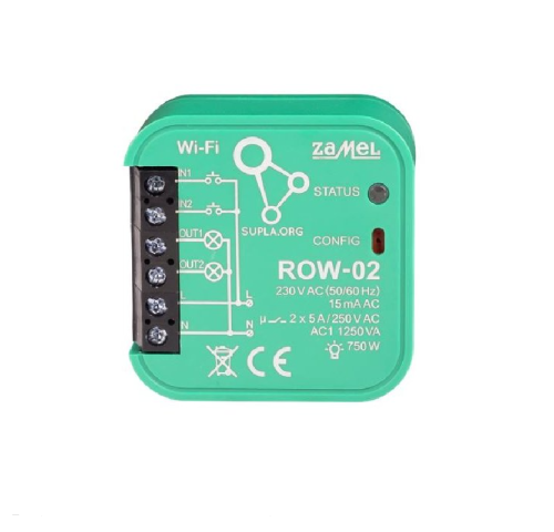 ROW-02 - Wi-Fi spínací 2x5A modul světel a el. zásuvek, SUPLA, 2 vstupy, 2 výstupy ROW-02 - Wi-Fi spínací 2x5A modul světel a el. zásuvek, SUPLA, 2 vstupy, 2 výstupy