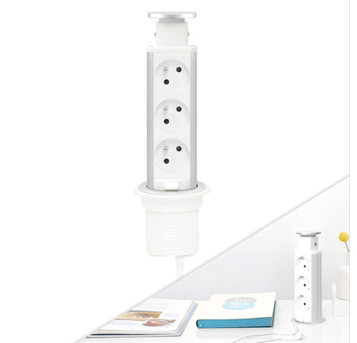 Přípojný zásuvkový sloupek pro desku stolu 3x 230V, pr. 60 mm