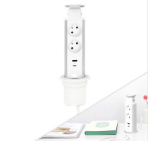 Přípojný zásuvkový sloupek pro desku stolu 2x 230V + USB A 18W + USB C 30W, pr. 60 mm