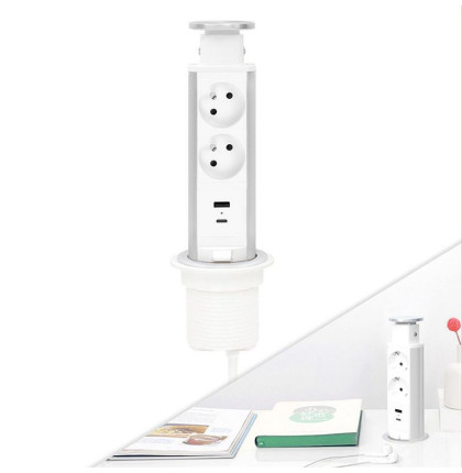 Přípojný zásuvkový sloupek pro desku stolu 2x 230V + USB A 18W + USB C 30W, pr. 60 mm