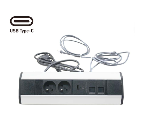 Rohová zásuvková lišta 2x 230V + USB A 3,1A + USB C 15,5 W + 2x RJ45