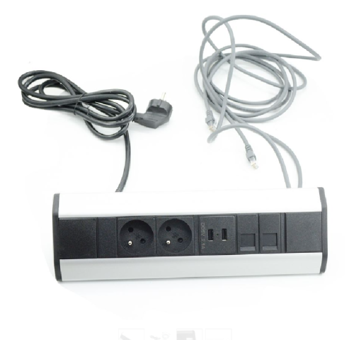 Rohová zásuvková lišta 2x 230V + 2x USB + 2x RJ45