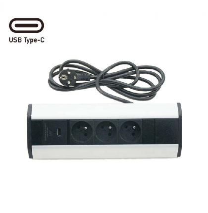 Rohová zásuvková lišta 3x 230V + USB A 3,1 A + USB C 15,5 W