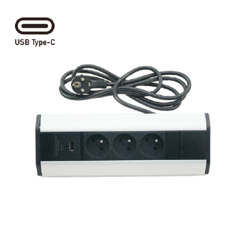 Rohová zásuvková lišta 3x 230V + USB A 18W + USB C 30W