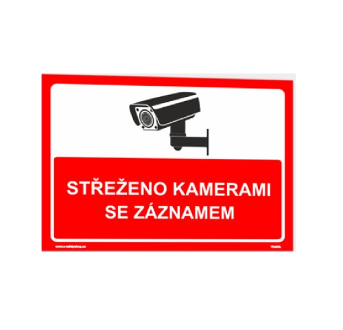 Samolepka CCTV - Střeženo kamerami se záznamem 105 x 74 mm, červená