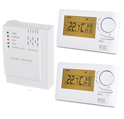Set bezdrátových termostatů BT220 s přijímačem BT002-A - 2 topné okruhy Set bezdrátových termostatů BT220 s přijímačem BT002-A - 2 topné okruhy