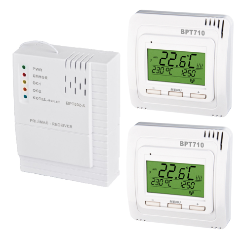 Set bezdrátových termostatů BT710 s přijímačem BT002-A - 2 topné okruhy Set bezdrátových termostatů BT710 s přijímačem BT002-A - 2 topné okruhy