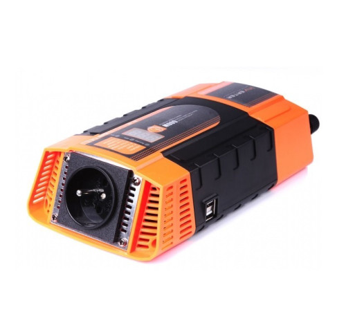 Měnič napětí Carspa PID600-12 - Z VÝSTAVY, 12V/230V+2xUSB 600W, modifikovaná sinus, digitální display