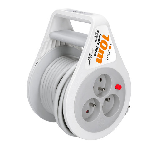 Solight prodlužovací přívod na bubnu 10m, 3 zásuvky, šedý kabel, 3x 1,0mm2
