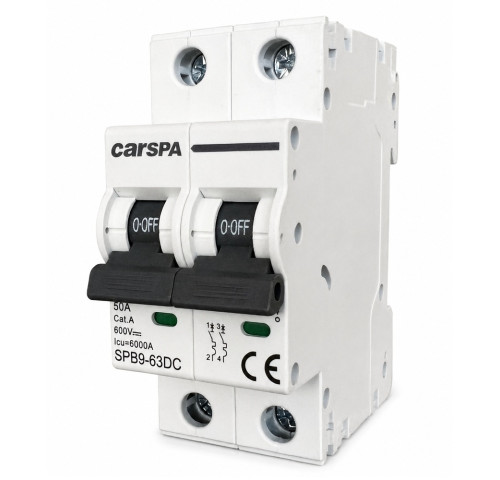 Jistič DC 63A 2P Carspa SPB9-63DC 2-pólový 6kA na DIN lištu Jistič DC 63A 2P Carspa SPB9-63DC 2-pólový 6kA na DIN lištu