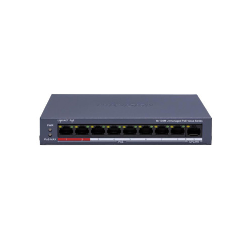 DS-3E0109P-E/M(C) 9 portový switch - 8x PoE 30W 100Mbps + 1x uplink RJ-45 100Mbps, PoE…