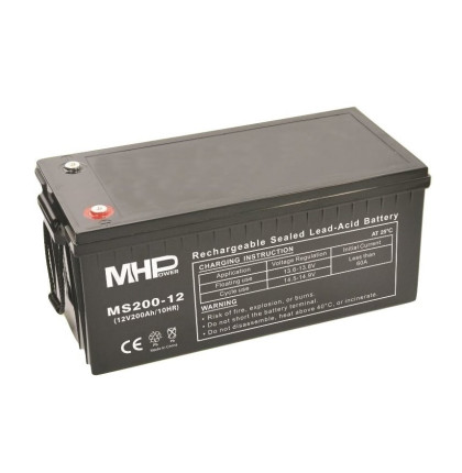 MHPower MS200-12 - ROZTRŽENÁ KRABICE, olověný akumulátor AGM 12V/200Ah, Terminál T3 - M8
