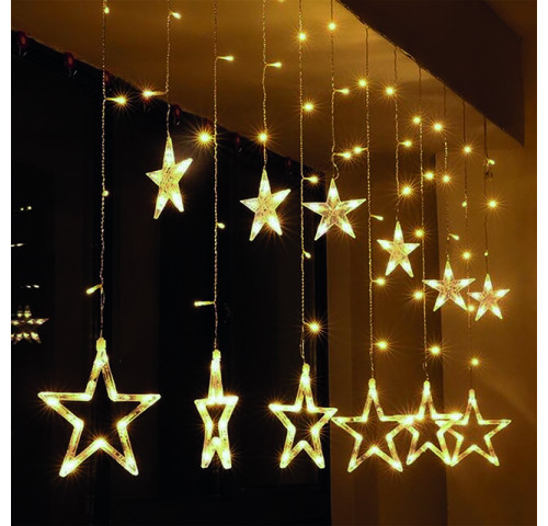 Solight LED venkovní vánoční závěs, hvězdy, šíře 3m, 123LED, IP44, 3xAA, teplá bílá
