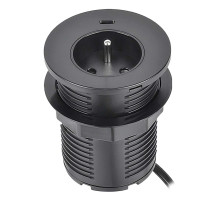Solight vestavná zásuvka 1x 16A + USB-C 65W PD, 2m, černá Solight vestavná zásuvka 1x 16A + USB-C 65W PD, 2m, černá