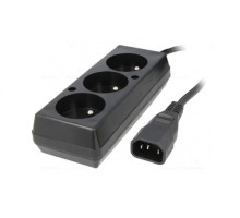 Prodlužovací kabel pro UPS 3 zásuvky (z C14 IEC320 na 3 CEE 7/5 FR, CZ zásuvky) max.10A, délka 30 cm, černý