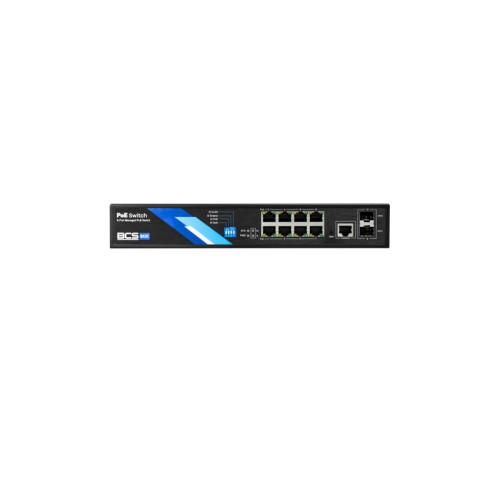 BCS-B-SP08G-2SFP-M 8portový PoE switch, řízený, 8× PoE 1000 Mbps, 2× SFP Gigabit, 1× RJ45 pro…