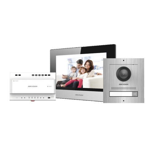 DS-KIS702/S Sada videotelefonu po dvou drátech. Obsahuje: venkovní jednotku DS-KD8003…