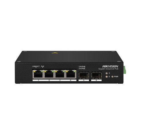DS-3T0506HP 6 portový průmyslový switch - 1x HiPoE 90W 1Gbps + 3x PoE 30W 1Gbps + 2x…