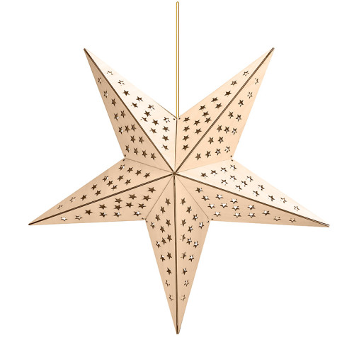 Solight LED dřevěná vánoční hvězda, závěsná, časovač, 20x LED, 65cm, 2x AA