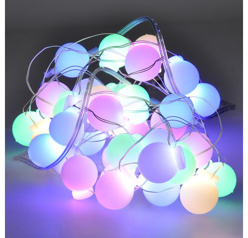 Solight LED vánoční řetěz barevné koule, 40x LED, 4m, 2x AA