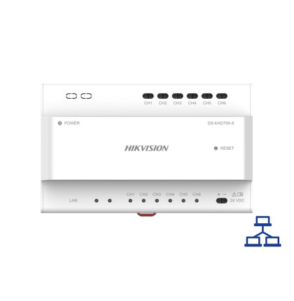 DS-KAD706Y-S Distributor pro VDT, 1xRJ45, 6x 2drát rozhraní, reset tlačítko, materiál:…