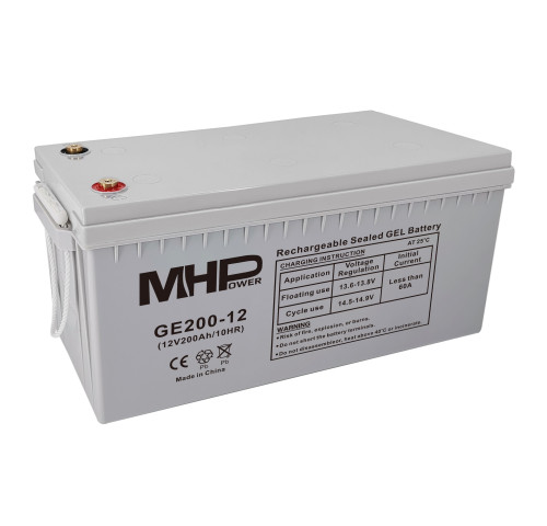 MHPower GE200-12 Gelový akumulátor 12V/200Ah, Terminál T3 - M8, Deep Cycle