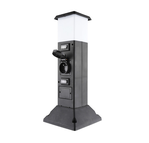 Solight zahradní sloupek IP44 s LED osvětlením, plast, 2 zásuvky, hranol, černý Solight zahradní sloupek IP44 s LED osvětlením, plast, 2 zásuvky, hranol, černý