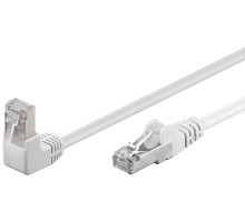 PremiumCord CAT 5e Patch kabel 1x 90° zahnutý konektor, F/UTP, bílý, 1m