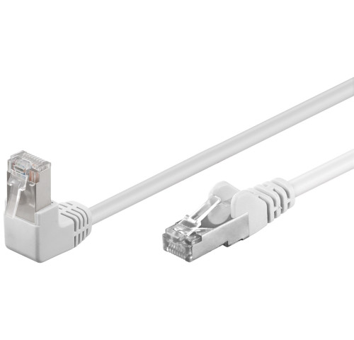 PremiumCord CAT 5e Patch kabel 1x 90° zahnutý konektor, F/UTP, bílý, 1m