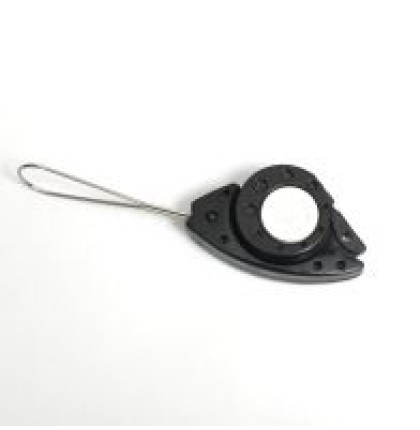 Kotvící svorka/ úchytka závěsná s očkem FISH-CLAMP v.2011 pro instalaci DROP kabelu 3,5mm samonosným