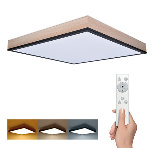 Solight LED stropní osvětlení s dálkovým ovládáním, čtvercové, dekor dřeva, 3000lm, 40W, 45x45cm