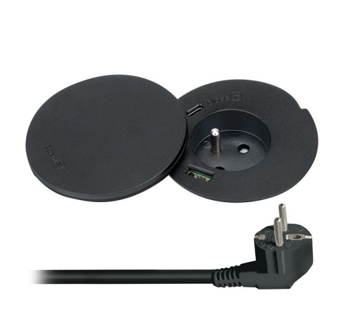 Solight vestavná zásuvka + USB A+C + Wireless 10W, otočné víčko, kabel 2m, černá Solight vestavná zásuvka + USB A+C + Wireless 10W, otočné víčko, kabel 2m, černá