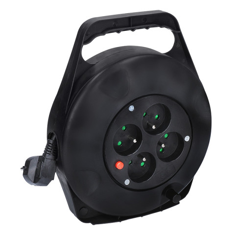 Solight prodlužovací přívod na bubnu, 4 zásuvky, 10m, černý kabel, 3x 1,5mm2