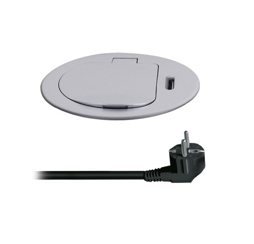 Solight 1z + USB-C 20W PD vestavná zásuvka, 2m, stříbrná