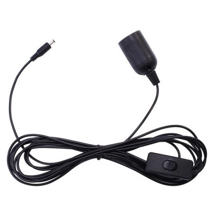 Kabel síťový k osvětlení s objímkou E27, vypínač, konektor jack, pro solární sestavy Kabel síťový k osvětlení s objímkou E27, vypínač, konektor jack, pro solární sestavy