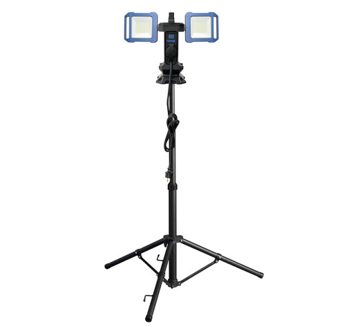 Solight duální teleskopický přenosný LED reflektor se zásuvkou, 2x30W, 5400lm, 4000K, 62-152cm, IP54