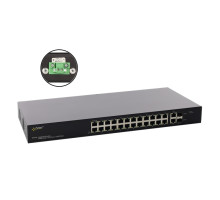 SFG124WP 24 portový switch – 24x PoE 30W 1Gbps + 2x uplink RJ-45 1Gbps + 2x uplink…