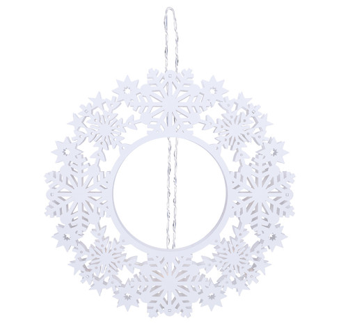 Solight LED dřevěný vánoční věnec, 10x LED, bílá, 30cm, časovač, 2x AA