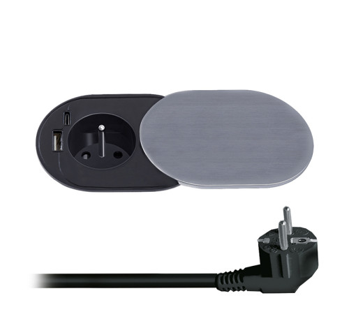 Solight 1z + USB A+C 20W PD vestavná zásuvka s posuvným víčkem, 2m, stříbrná Solight 1z + USB A+C 20W PD vestavná zásuvka s posuvným víčkem, 2m, stříbrná