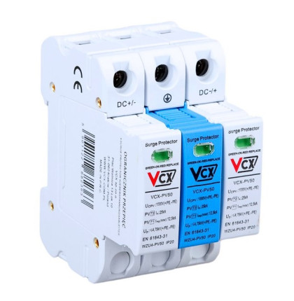 Přepěťová ochrana VCX PV50 DC třída T1T2 (B+C) 3P 1000V 12.5 kA GDT s plynovým jiskřištěm