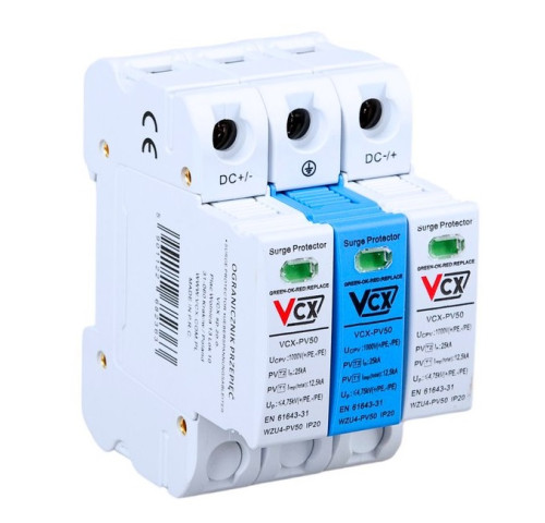 Přepěťová ochrana VCX PV50 DC třída T1T2 (B+C) 3P 1000V 12.5 kA GDT s plynovým jiskřištěm