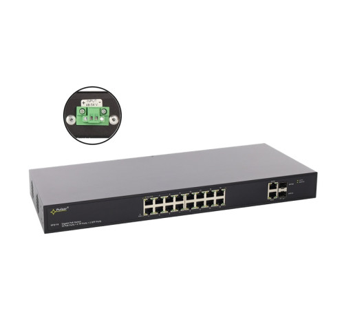SFG116WP 16 portový switch – 16x PoE 30W 1Gbps + 2x uplink RJ-45 1Gbps + 2x uplink…